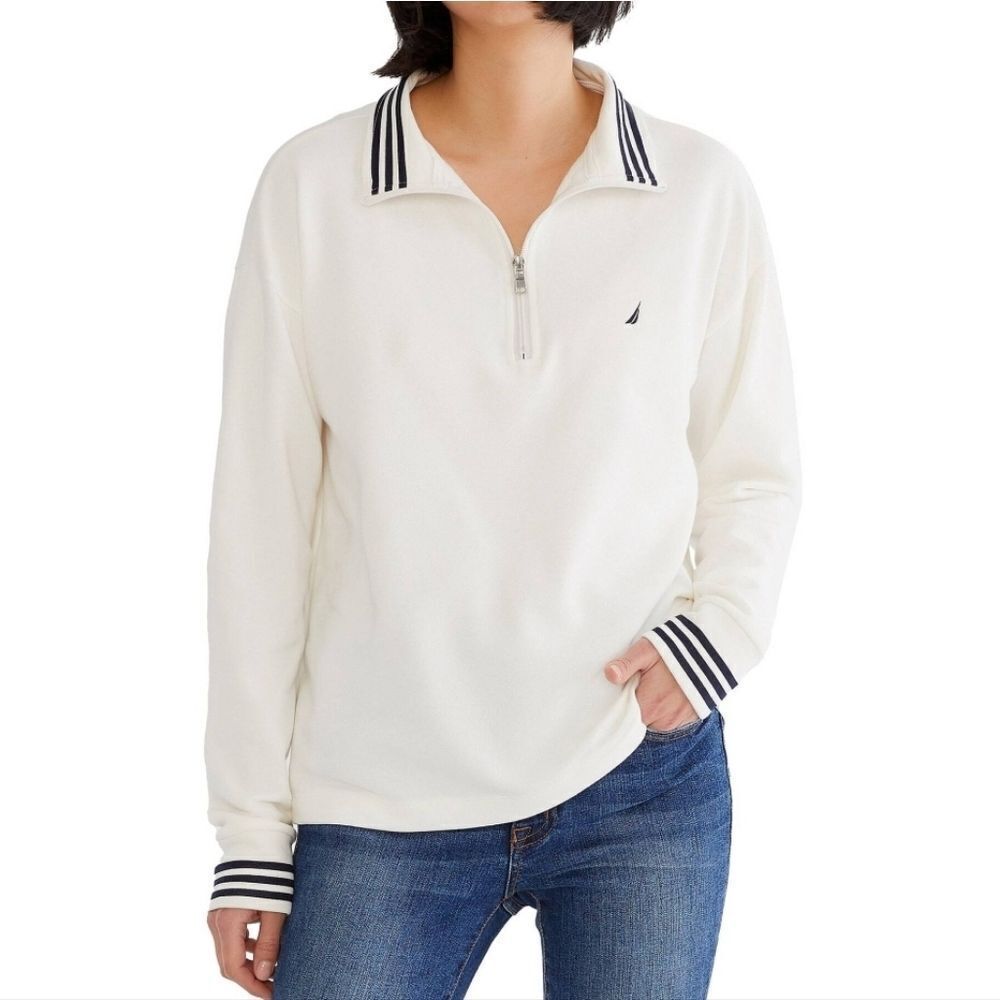 Nautica Women's White 1/2 Zip Pullover with Navy Accents